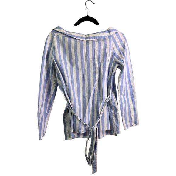 Zara Wide Off Shoulder Striped Wrap Belted Waist Blouse - Picture 4 of 6